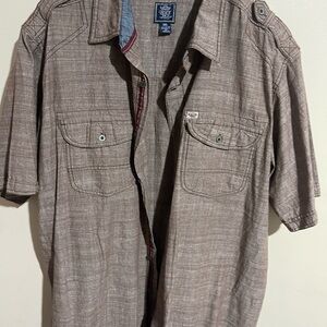 Casual Short-Sleeve Button-Down Shirt in Taupe